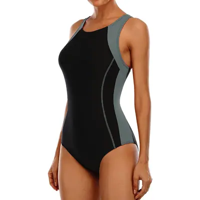 Bañador de una pieza para mujer con control de barriga y push up – Negro/Gris L