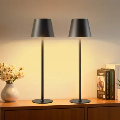 Bonsery 2-Pack Lámpara de Mesa LED Inalámbrica Recargable con 3 Colores de Luz y Regulable – Portátil
