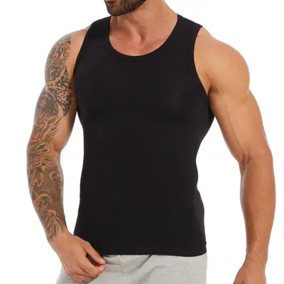 Camiseta interior sin mangas compresión hombre control abdomen moldeadora – negro M
