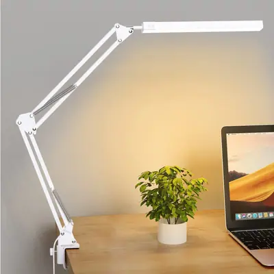 Lámpara de escritorio LED SKYLEO con clip protección ocular 3 modos de luz 10 niveles de brillo – Blanco