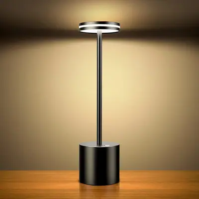 Lámpara de mesa LED recargable sin cable, 3 modos de color - Negra