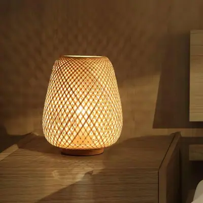 Lámpara de mesa linterna de bambú estilo japonés luz nocturna decorativa – Natural