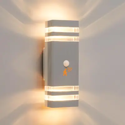 Lámpara exterior CELAVY con sensor de movimiento luz LED IP65 – Gris claro