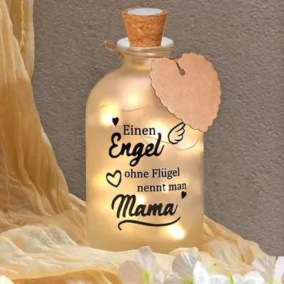 Luz botella de vidrio LED con mensaje de amor tarro regalo luces de cuerda significativo Día de la Madre – Blanco cálido