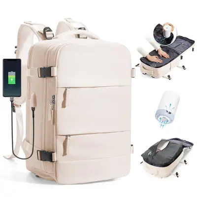 Mochila de compresión al vacío de cabina con bomba de vacío compartimento para portátil 14in equipaje de mano – Negro