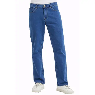 Vaqueros hombre elasticos rectos 5 bolsillos ajuste relajado – Azul medio W32 L34