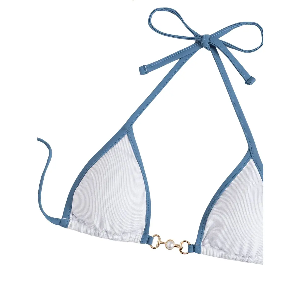 Bikini mujer triangular Halter dos piezas con anilla – Blanco M – foto 3