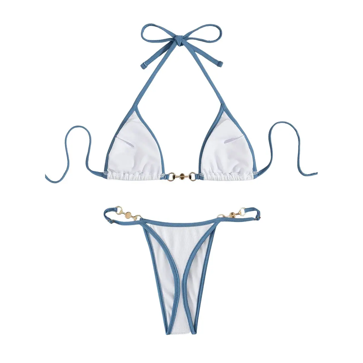 Bikini mujer triangular Halter dos piezas con anilla – Blanco M – foto 4
