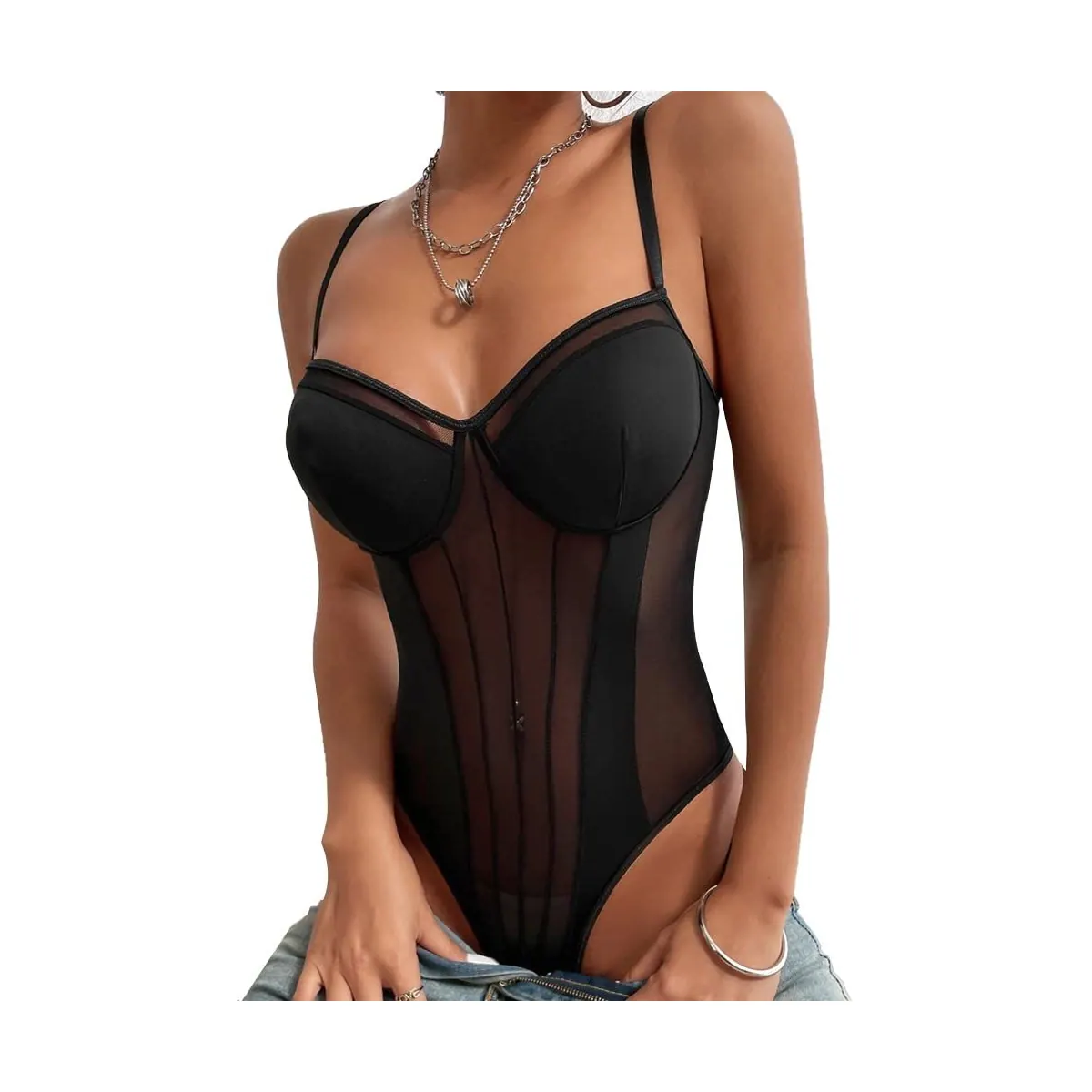 Body transparente mujer negro