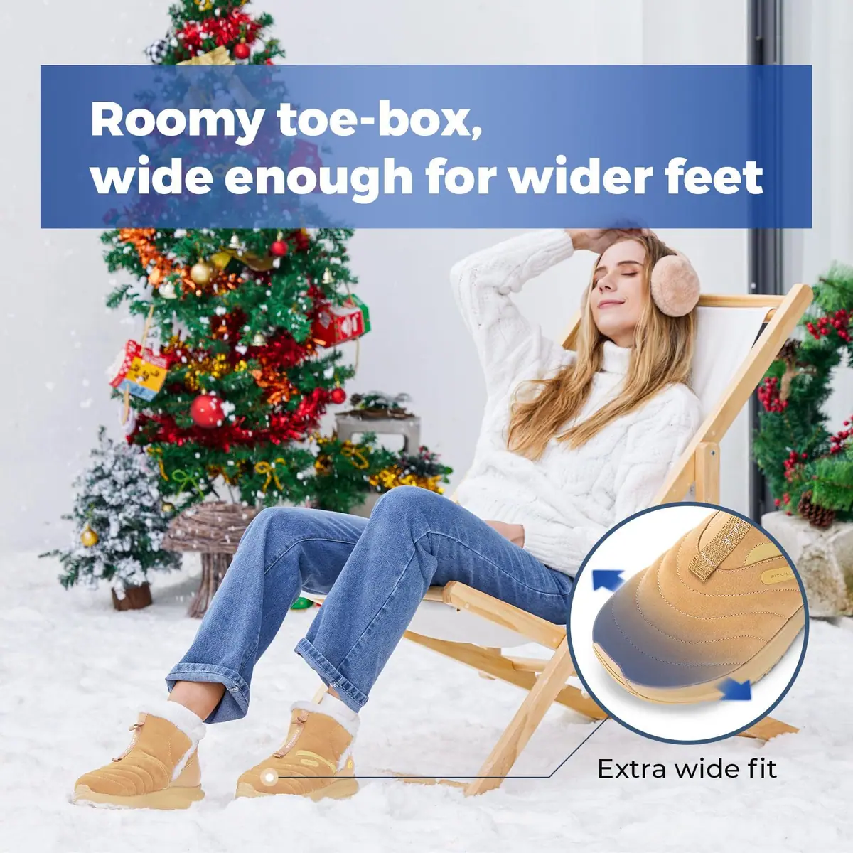 Botas de Nieve de Invierno para Mujer Extra Anchas Resistentes al Agua Forradas de Piel – Marrón 6.5 X-Anchas – foto 3