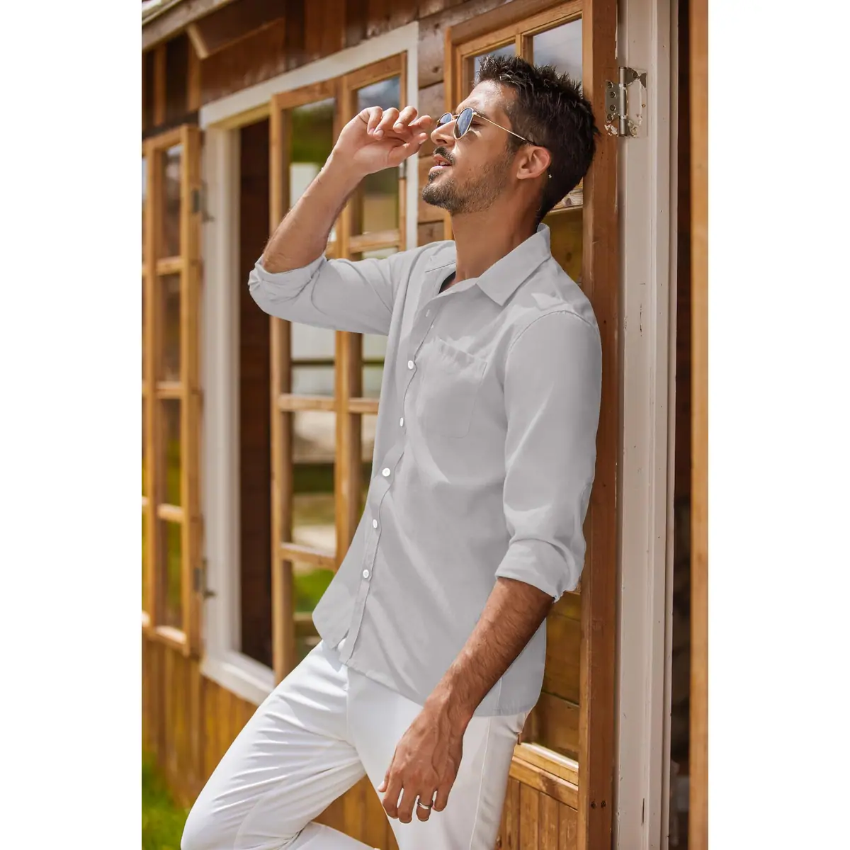 Camisa Oxford hombre manga larga button-down algodón regular fit – Gris claro XXL – foto 2
