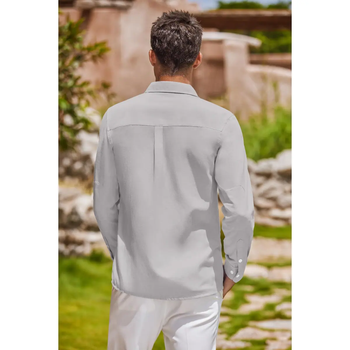 Camisa Oxford hombre manga larga button-down algodón regular fit – Gris claro XXL – foto 3