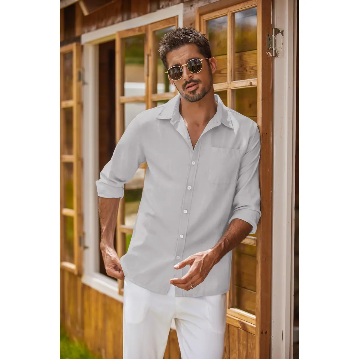 Camisa Oxford hombre manga larga button-down algodón regular fit – Gris claro XXL – foto 4