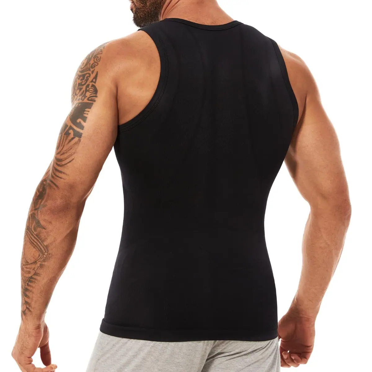 Camiseta interior sin mangas compresión hombre control abdomen moldeadora – negro M – foto 2