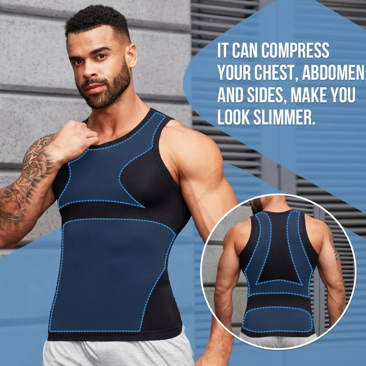 Camiseta interior sin mangas compresión hombre control abdomen moldeadora – negro M – foto 3