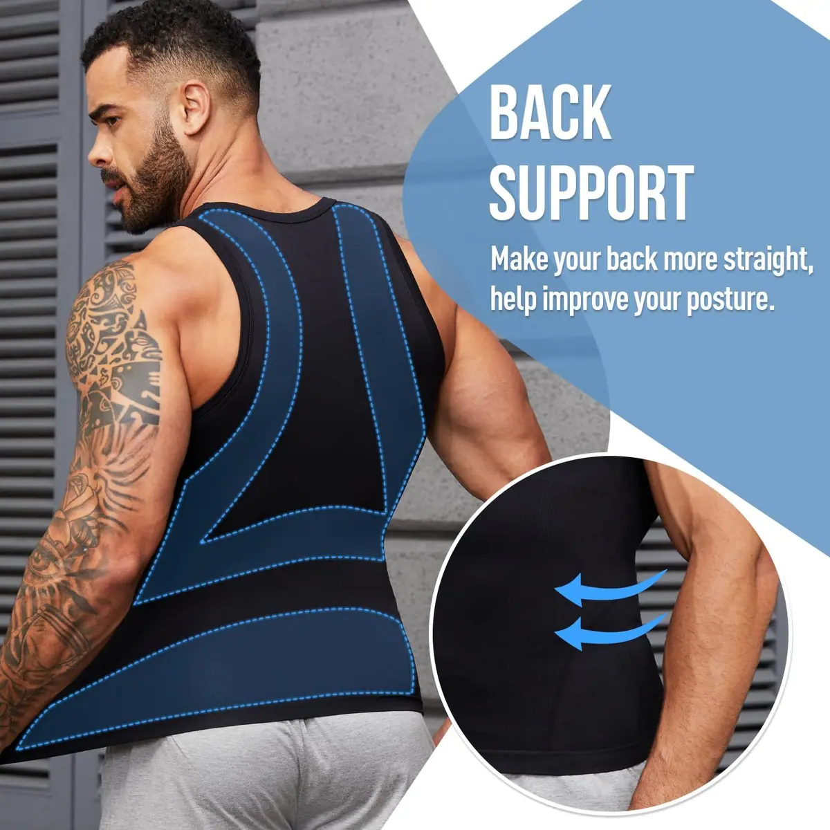Camiseta interior sin mangas compresión hombre control abdomen moldeadora – negro M – foto 4