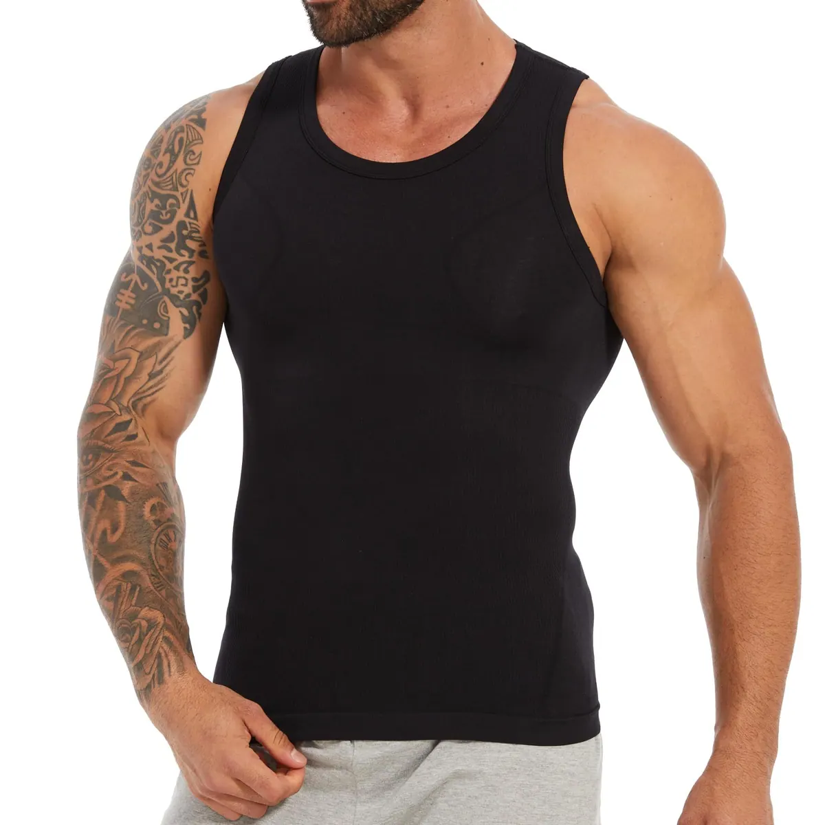 Camiseta interior sin mangas compresión hombre control abdomen moldeadora – negro M