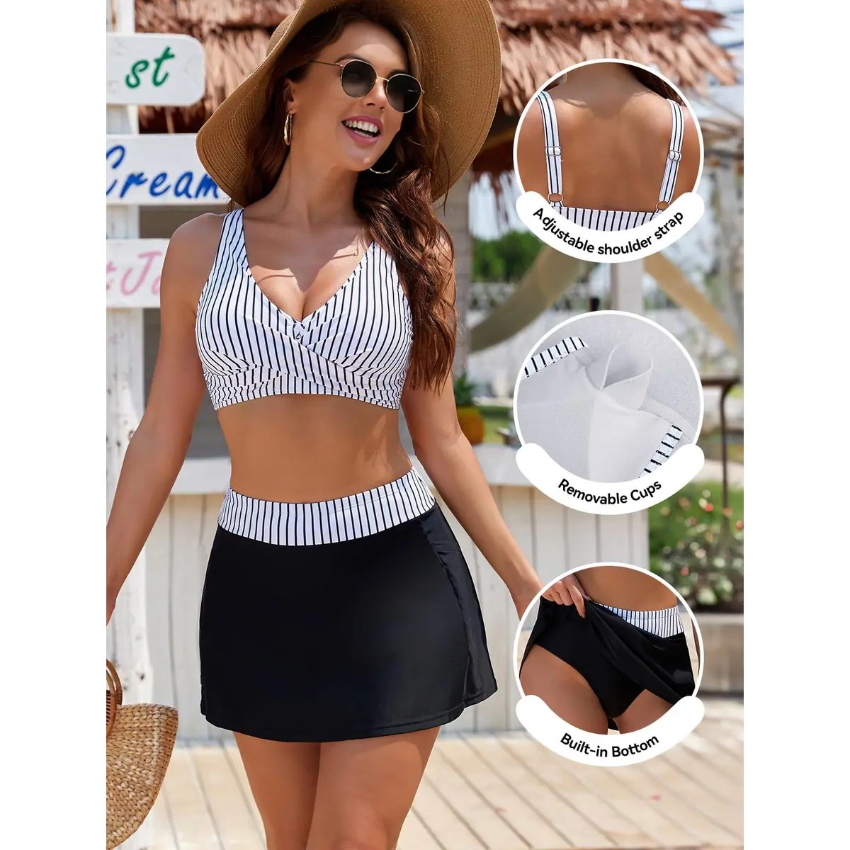 Conjunto bikini mujer escote en V control abdominal dos piezas con falda bañador – foto 4