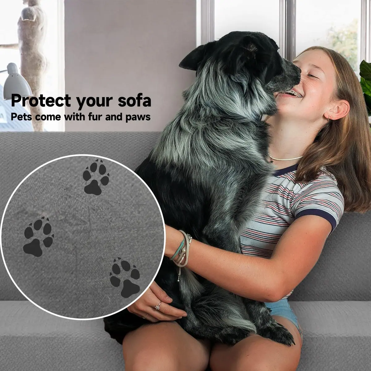 Funda elástica para sofá con reposabrazos resistente a manchas transpirable – Gris claro 2 plazas (145-178 cm) – foto 3