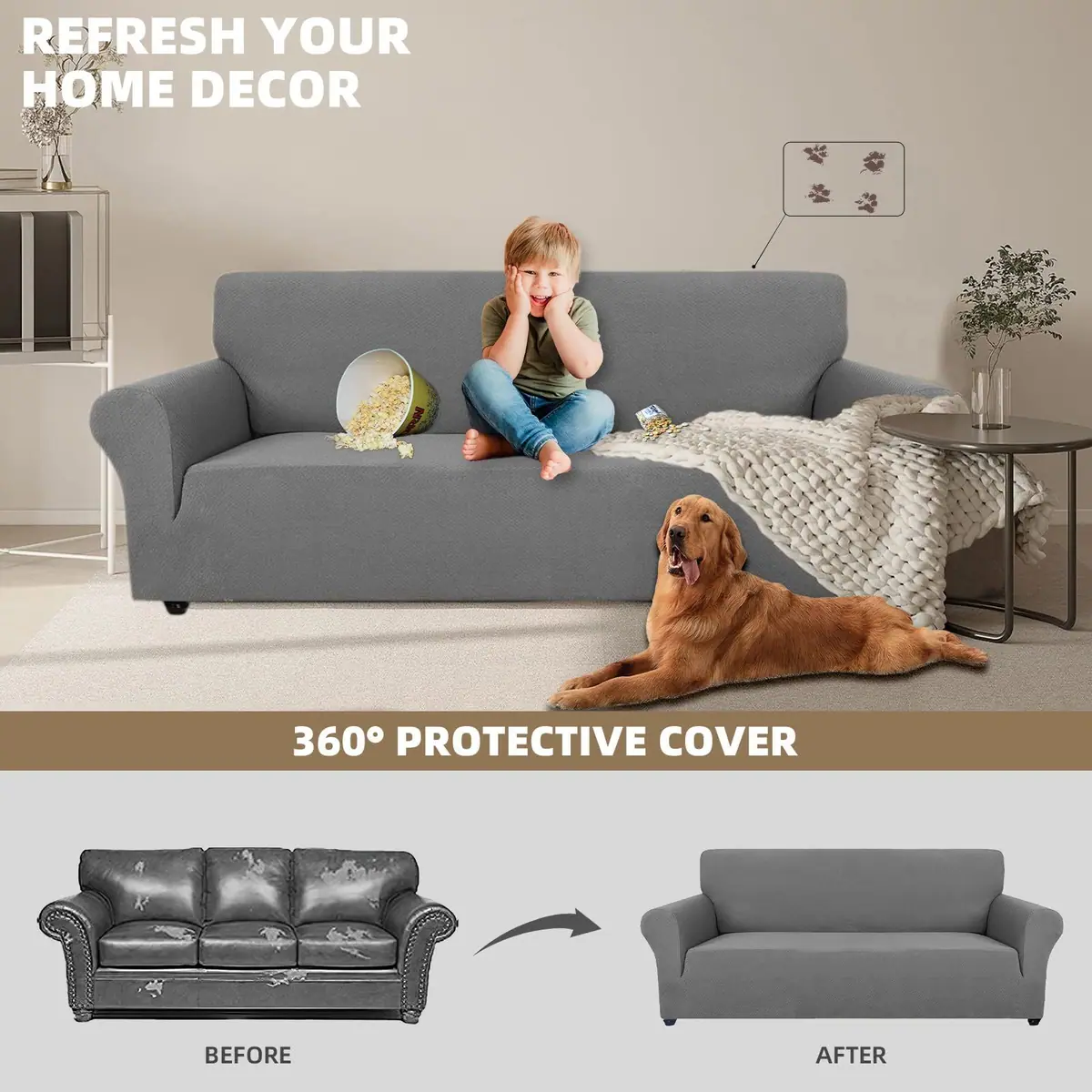 Funda elástica para sofá con reposabrazos resistente a manchas transpirable – Gris claro 2 plazas (145-178 cm) – foto 4