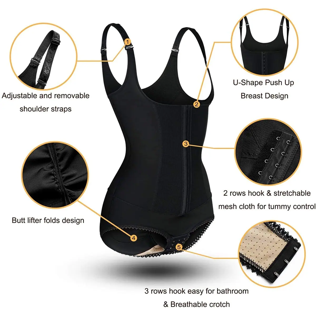 KUMAYES bodysuit de modelado para mujer de ropa interior reductor con escote abierto - negro M – foto 3