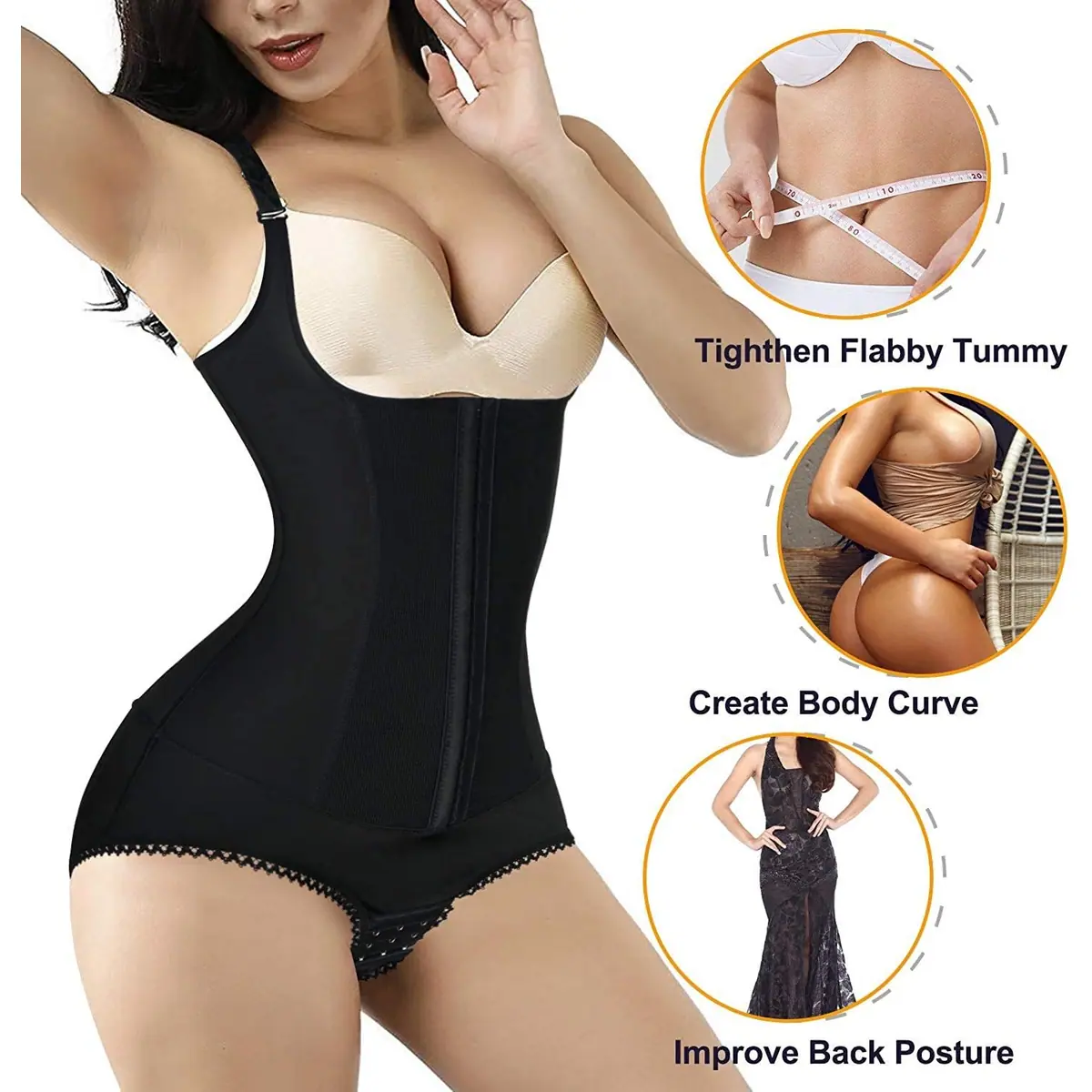 KUMAYES bodysuit de modelado para mujer de ropa interior reductor con escote abierto - negro M – foto 4