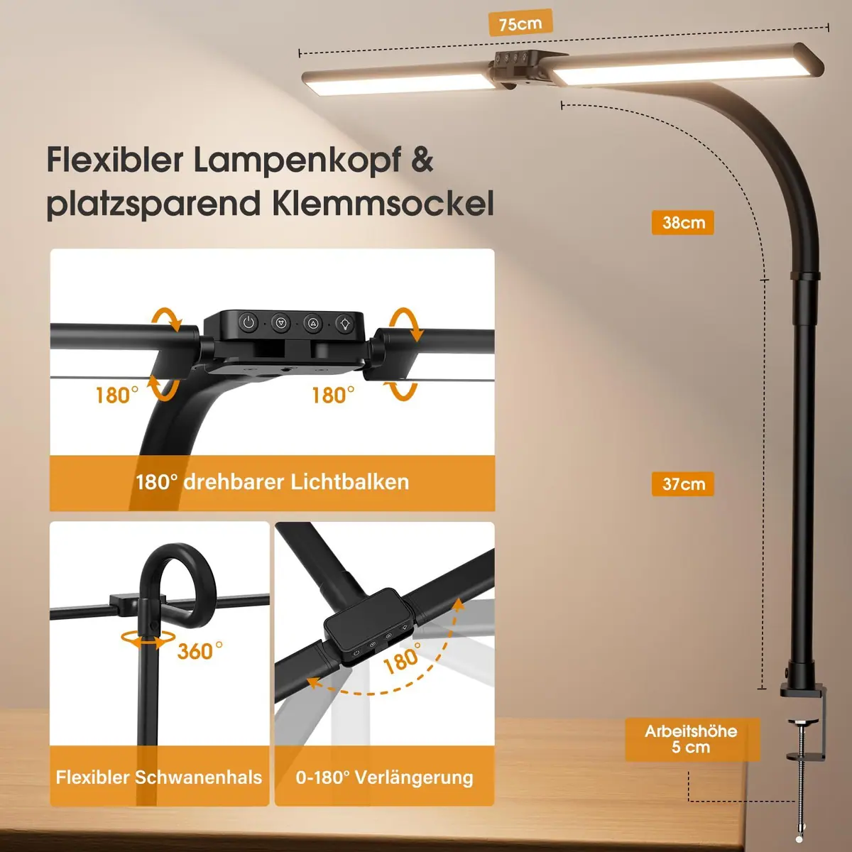 Lámpara de escritorio LED regulable – Negra – foto 3