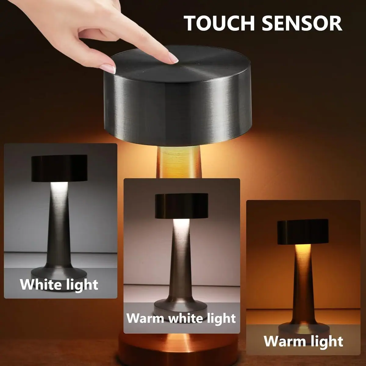 Lámpara de mesa LED recargable regulable 3 temperaturas de color batería portátil mesita – Blanco – foto 2