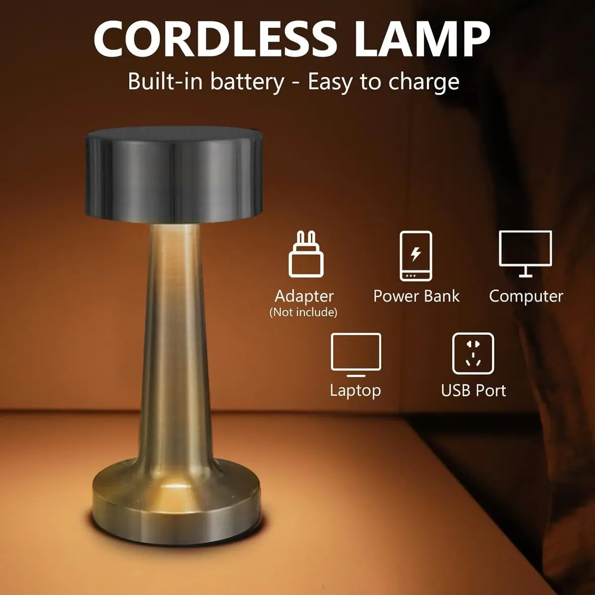 Lámpara de mesa LED recargable regulable 3 temperaturas de color batería portátil mesita – Blanco – foto 4