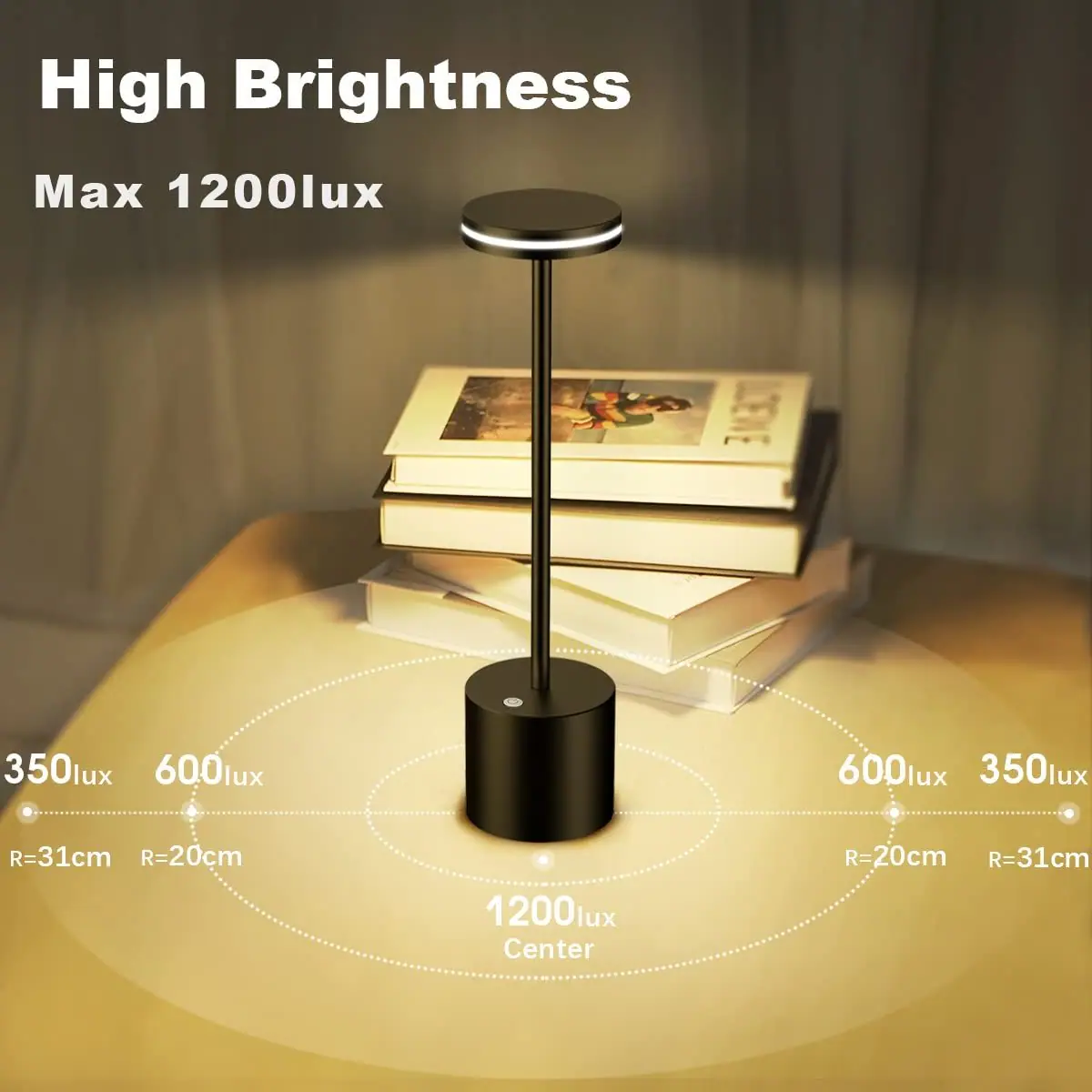 Lámpara de mesa LED recargable sin cable, 3 modos de color - Negra – foto 3