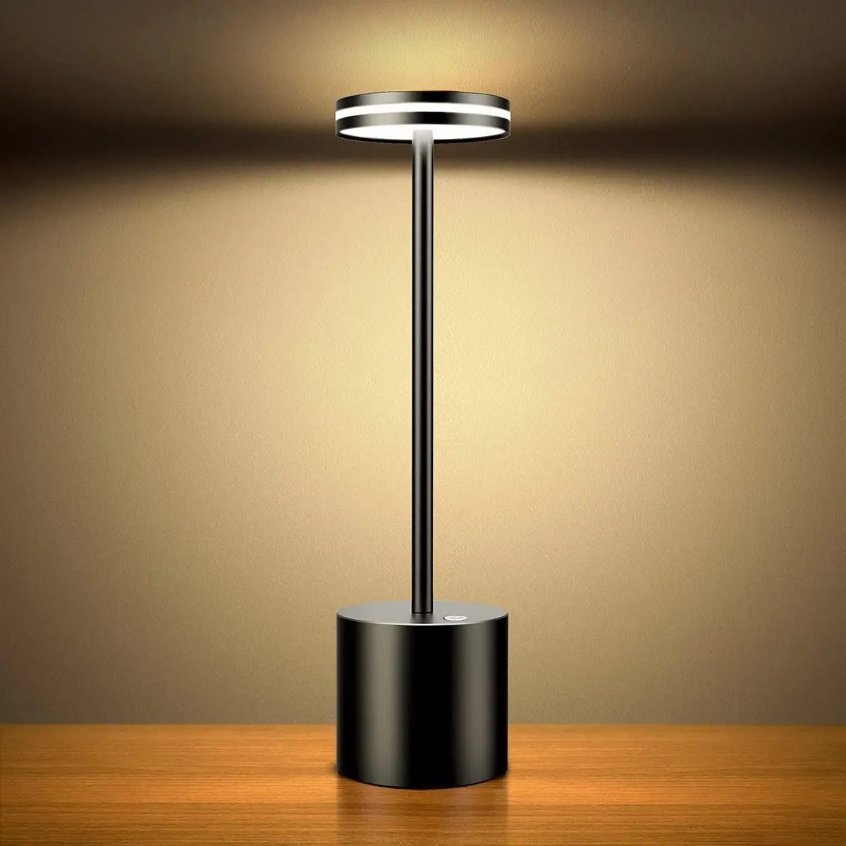 Lámpara de mesa LED recargable sin cable, 3 modos de color - Negra