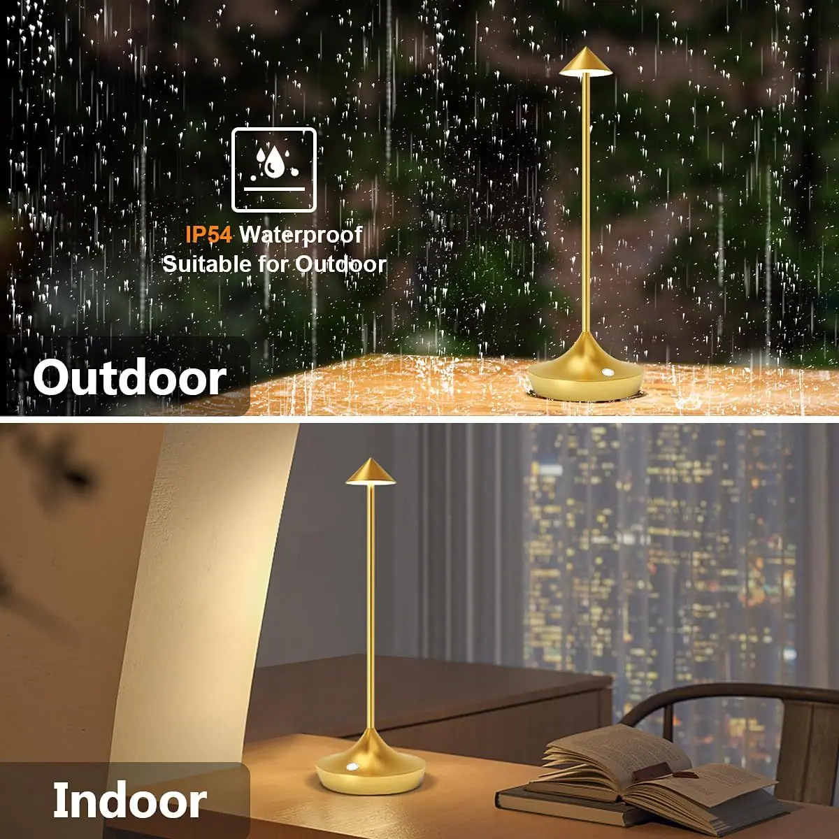 Lámpara de mesa LED recargable y sin cables, juego de 2 – Dorado – foto 4