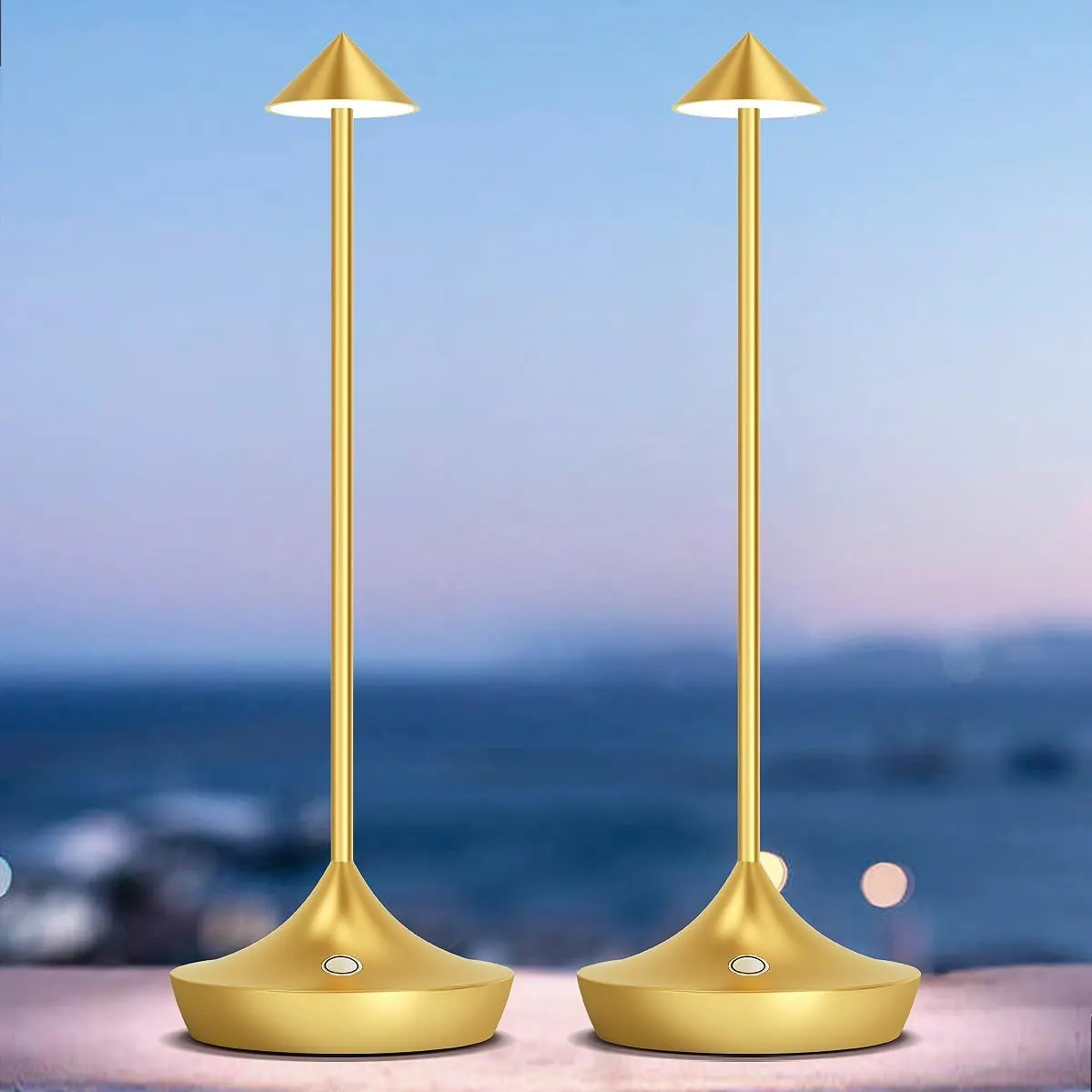 Lámpara de mesa LED recargable y sin cables, juego de 2 – Dorado