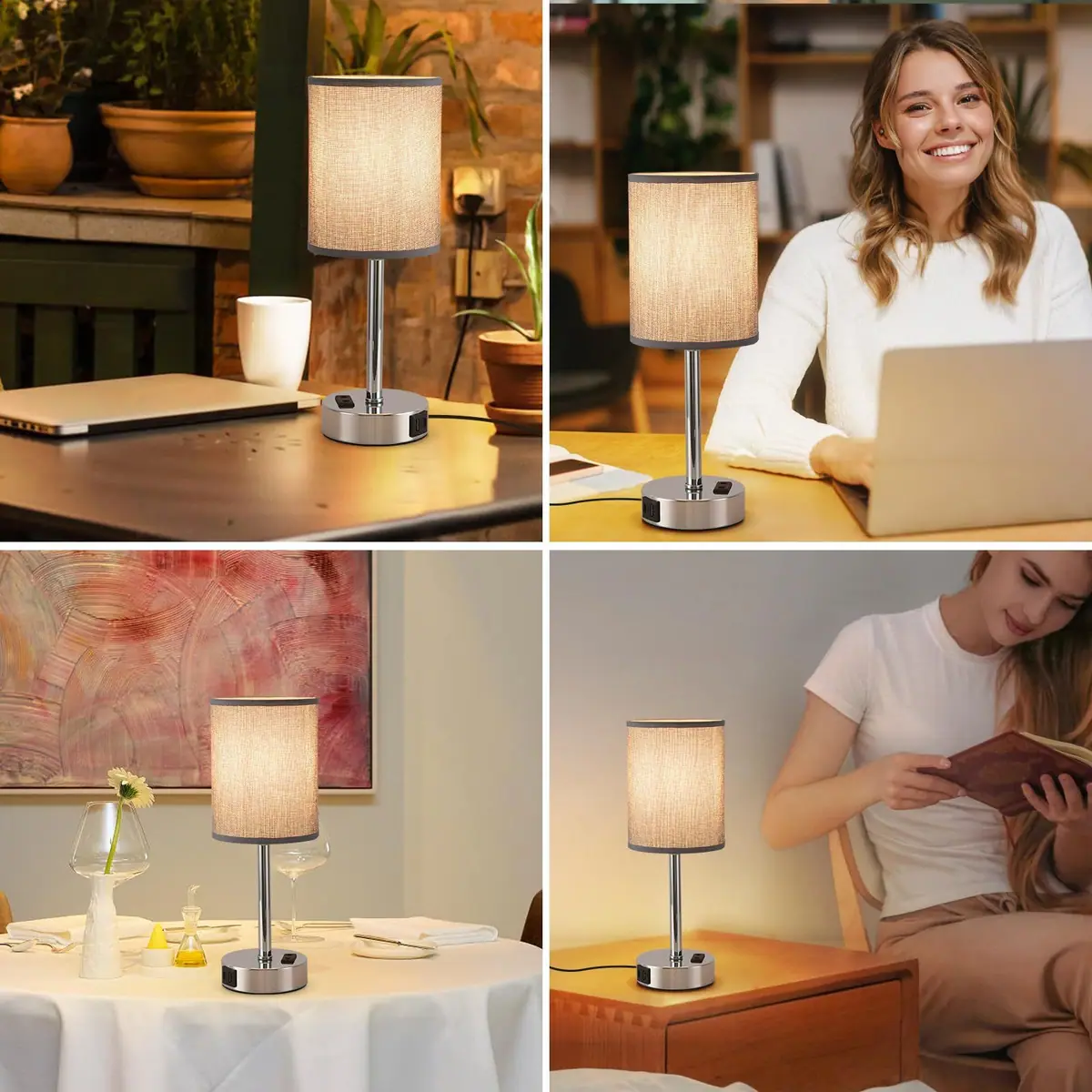 Lámpara de Mesa LED Táctil Regulable con Puertos de Carga USB – Gris 2-Pack – foto 2