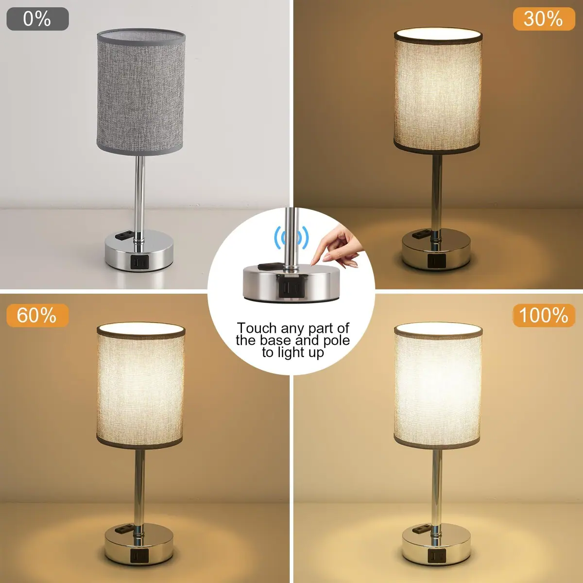 Lámpara de Mesa LED Táctil Regulable con Puertos de Carga USB – Gris 2-Pack – foto 4