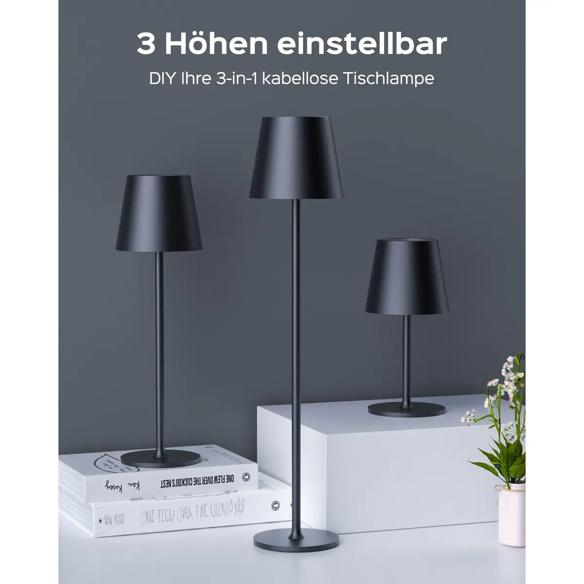 Lámpara de mesa recargable inalámbrica con altura ajustable y 3 temperaturas de color – LED portátil – foto 2