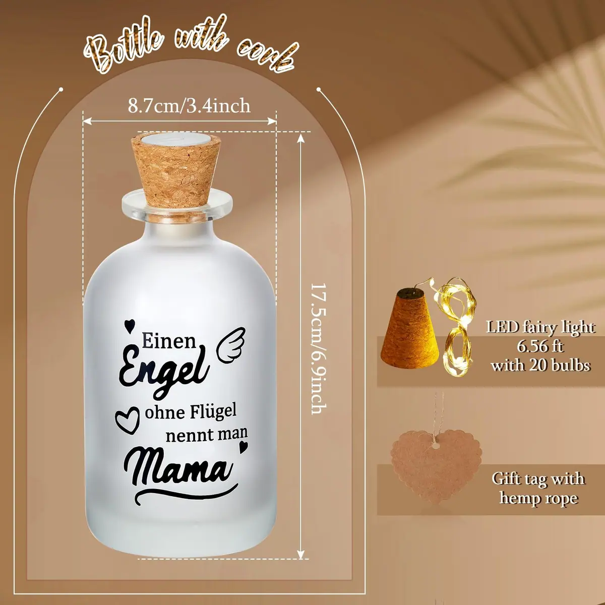 Luz botella de vidrio LED con mensaje de amor tarro regalo luces de cuerda significativo Día de la Madre – Blanco cálido – foto 2