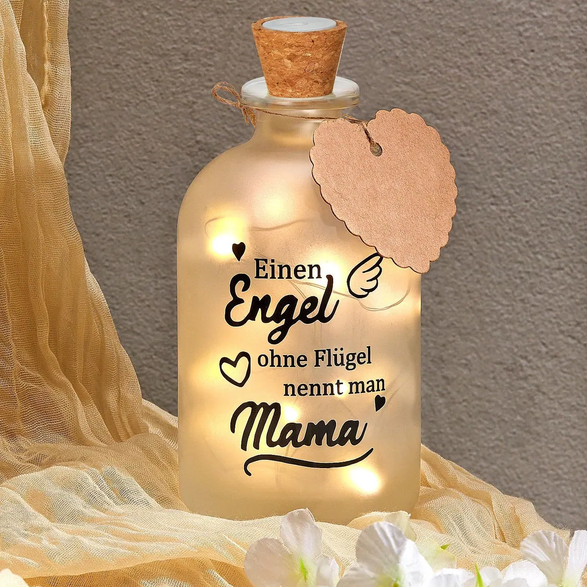 Luz botella de vidrio LED con mensaje de amor tarro regalo luces de cuerda significativo Día de la Madre – Blanco cálido