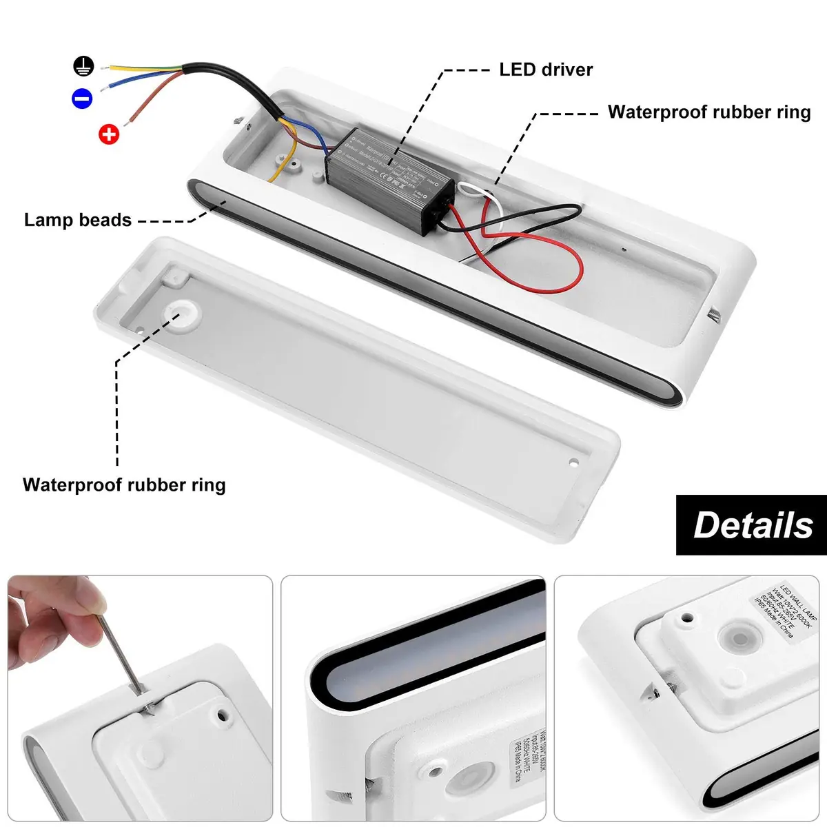 Luz de pared LED 20W arriba/abajo aluminio impermeable IP65 interior/exterior 3000K – blanco – foto 2