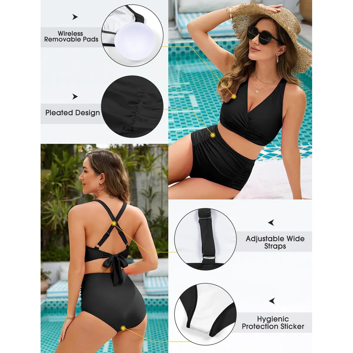 Svanco Conjunto de Bikini para Mujer Push Up con Parte Superior Criss Cross y Parte Inferior de Cintura Alta – Negro L – foto 3